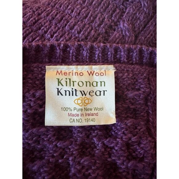 Kilronan Knitwear Merino Pure New Wool Cable Knit Sweater Purple XL Ireland - Picture 3 of 4